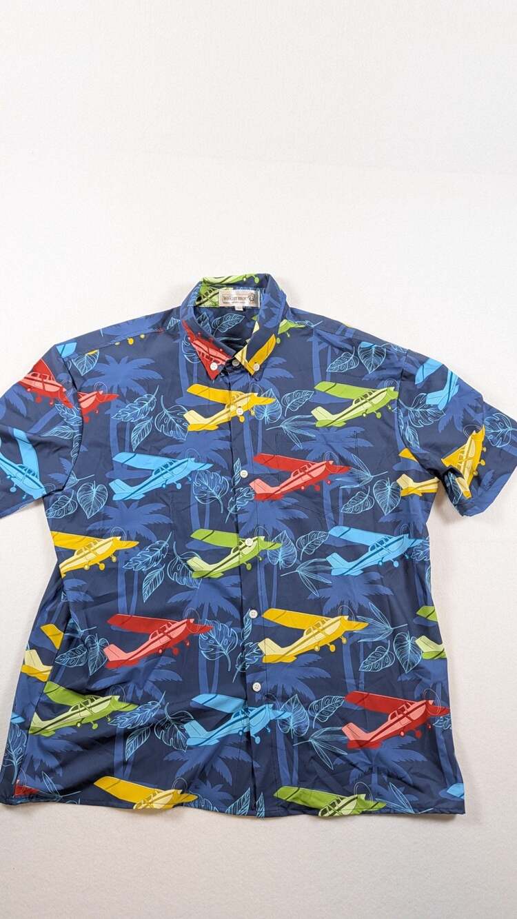 Wright Bros. Collection Aviation Airplane Print Hawaiian Shirt Men's Size Large
